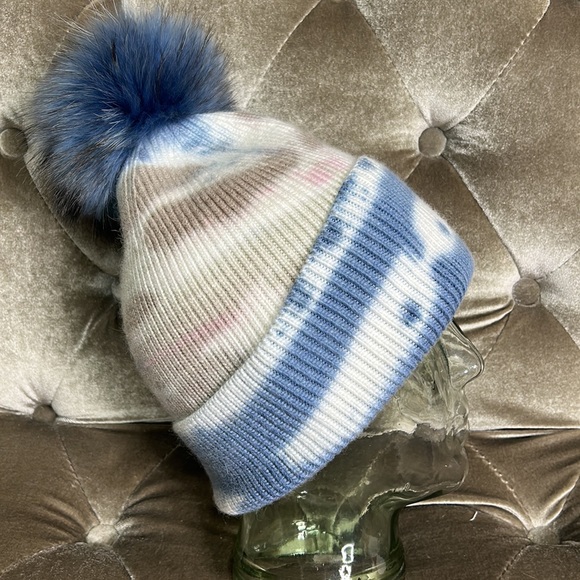 PNYC angora removable Pom Pom tie dye beanie - Picture 4 of 6